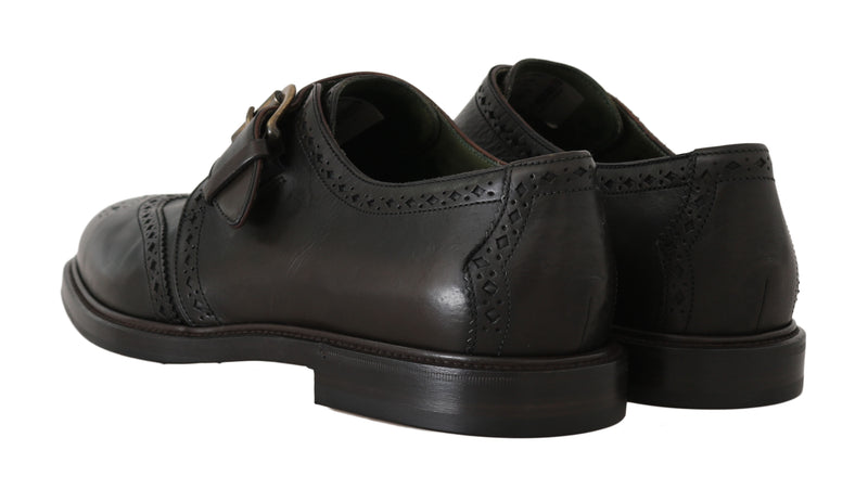 Green Leather Derby Monkstrap Mens Shoes