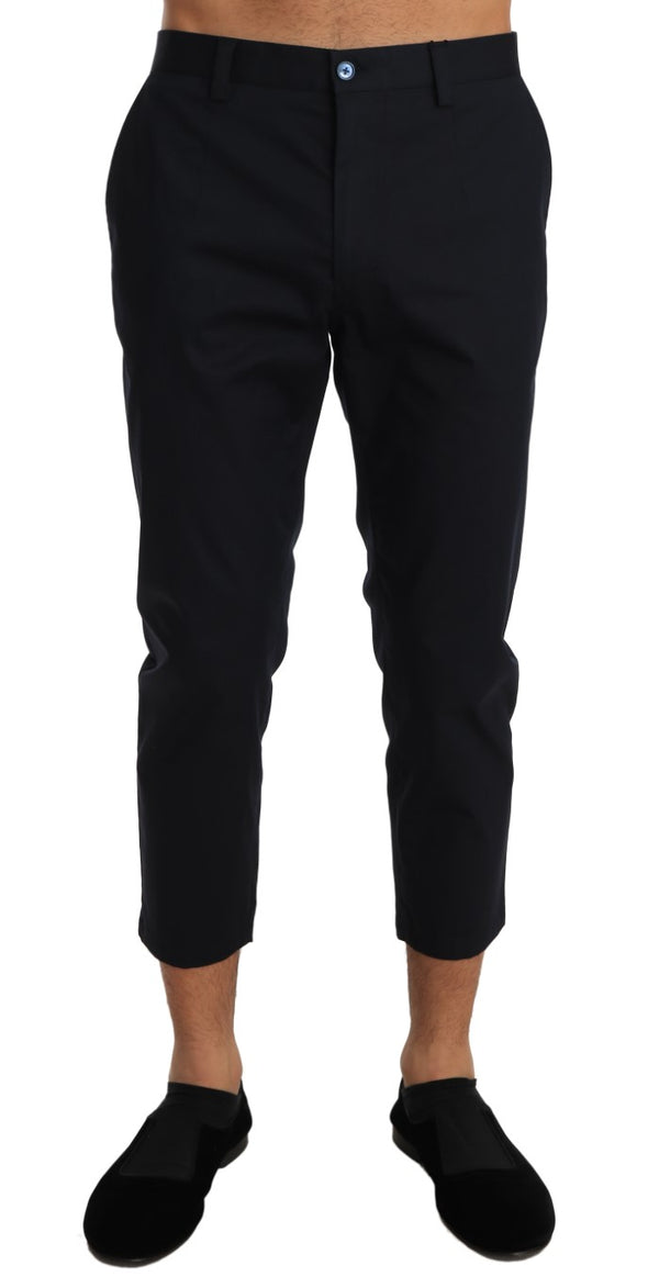 Blue Cotton Stretch Slim Cropped Trousers Pants