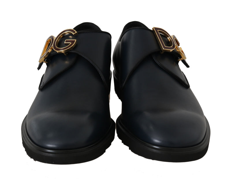 Blue Leather Derby Dress Monkstrap Shoes