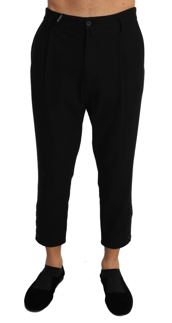 Black Cotton Stretch Cropped Trousers Pants