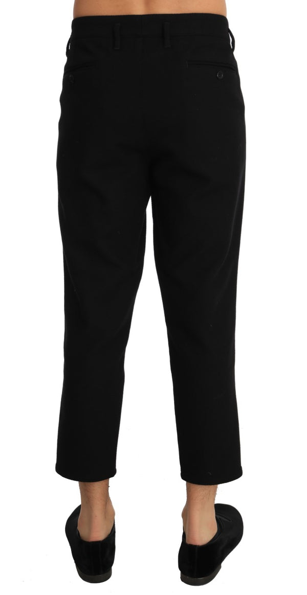 Black Cotton Stretch Cropped Trousers Pants