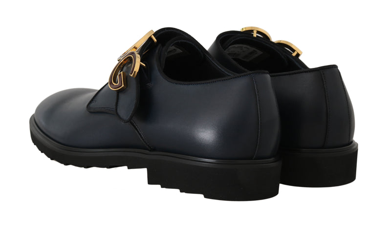 Blue Leather Derby Dress Monkstrap Shoes