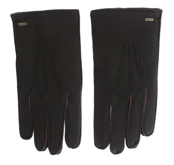 Brown Leather Cashmere Gloves