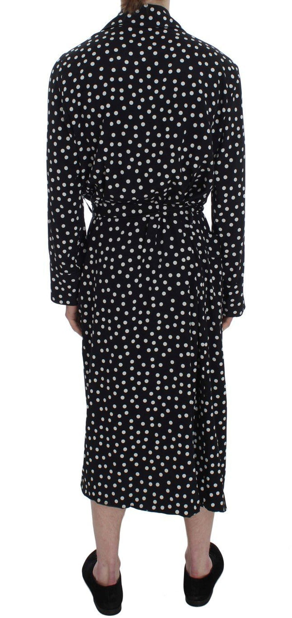 Black White Polka Print Silk Nightgown