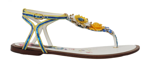 Blue Yellow Floral Crystal Sandals