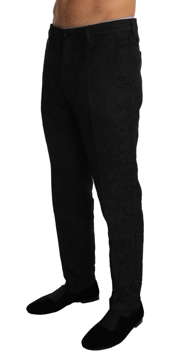 Black Floral Brocade Viscose Trousers Pants