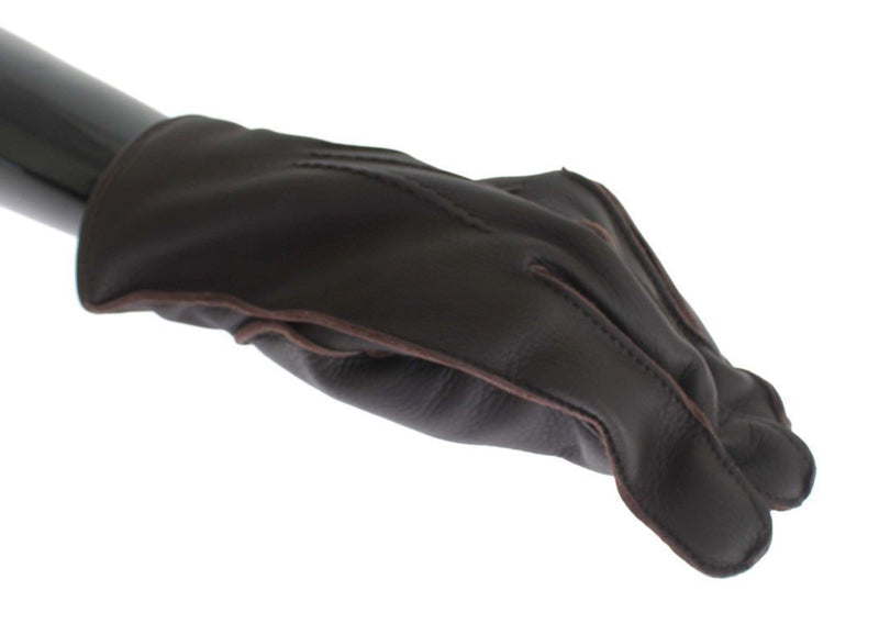 Brown Leather Cashmere Gloves
