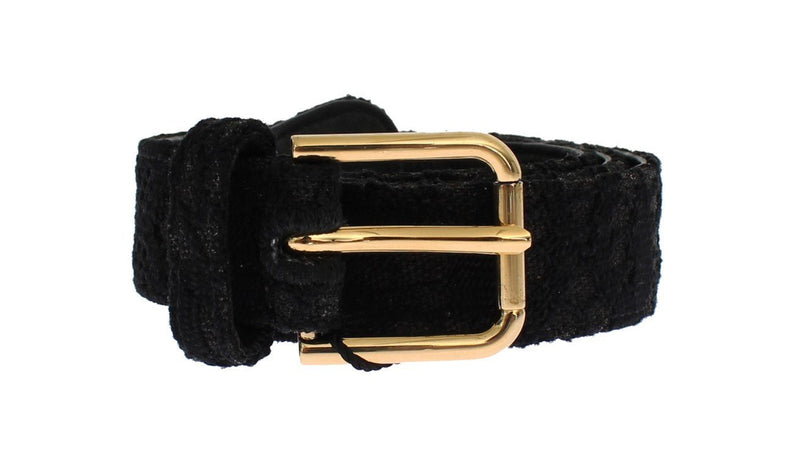 Black Cotton Lace Gold Buckle Logo Belt
