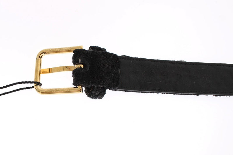 Black Cotton Lace Gold Buckle Logo Belt