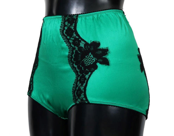 Green Silk Lace High Waist Underwear Briefs