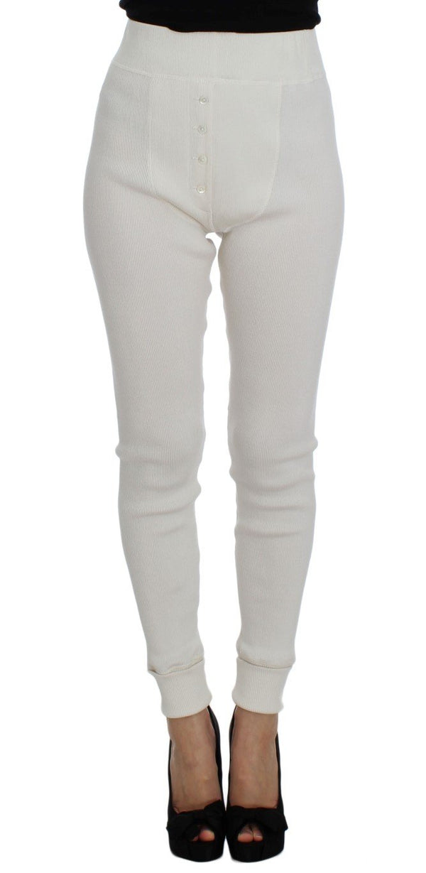 White Wool Stretch High Waist Tights Pants