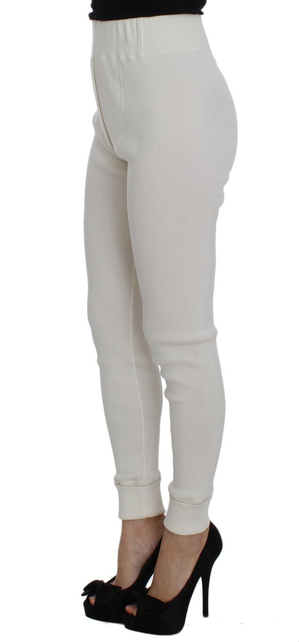 White Wool Stretch High Waist Tights Pants