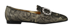 Gold Black Jacquard Crystal Loafers