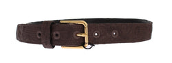 Brown Cotton Brocade Gold Buckle Logo Belt