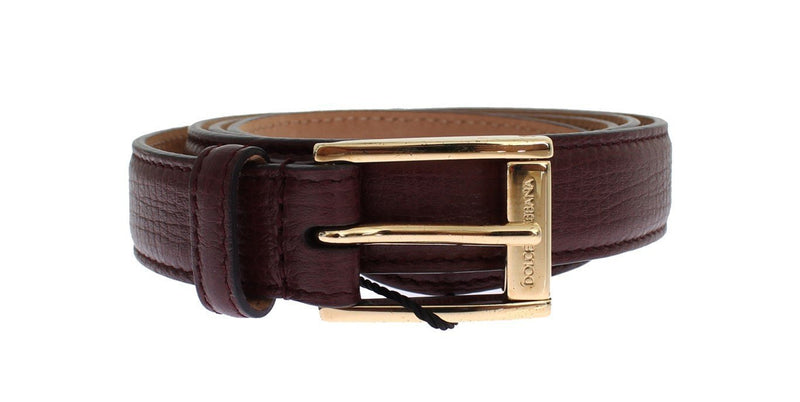 Red Leather Gold Buckle Logo Waist Belt