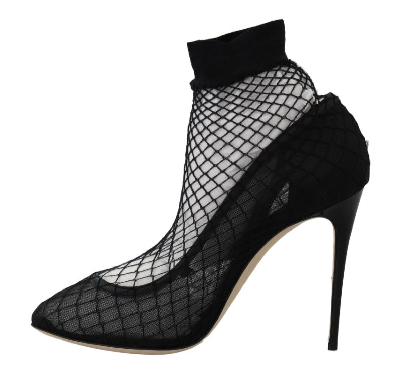 Black Leather Transparent Net Sandals