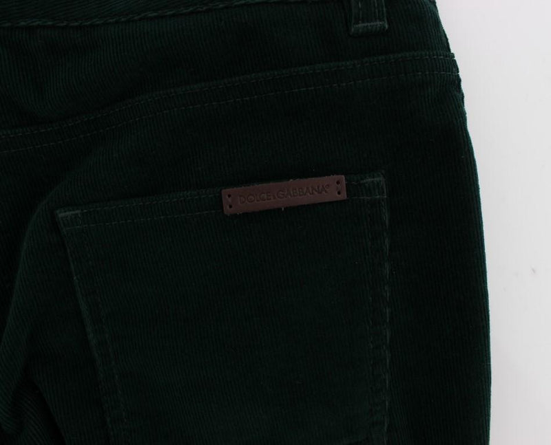 Green Cotton Stretch Corduroys Jeans