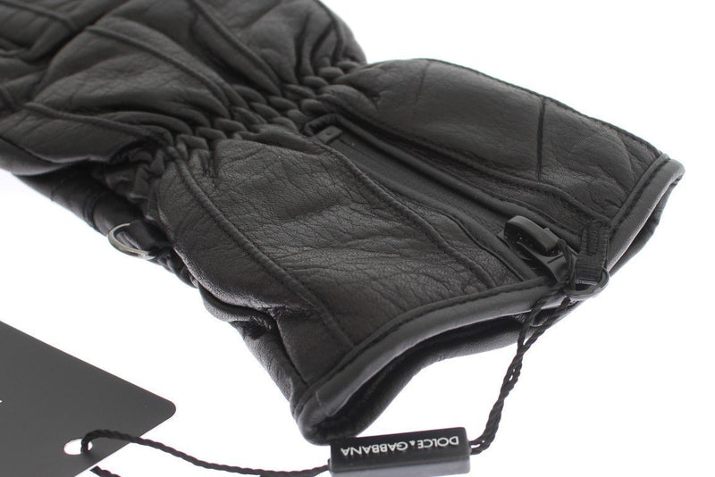 Black Leather Padded Winter Gloves