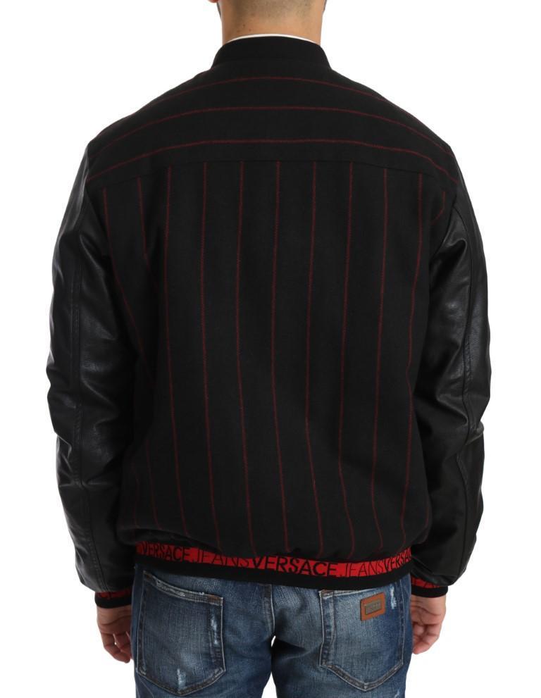 Black Red Striped Bomber Button Coat