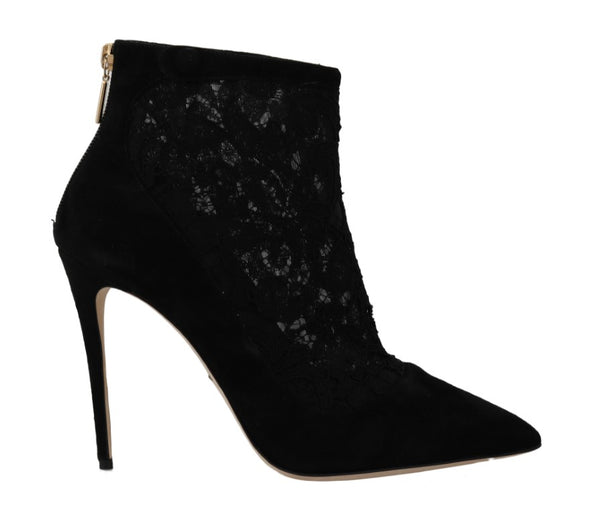 Black Suede Lace Ankle Boots Heels