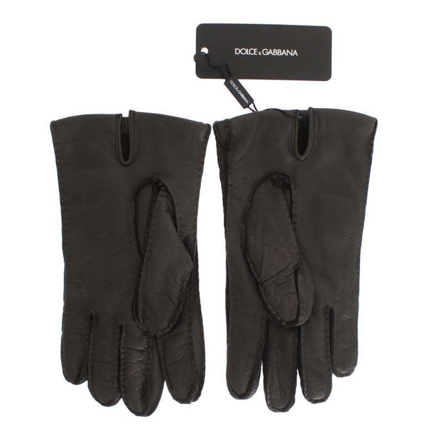 Gray Leather Cashmere Gloves