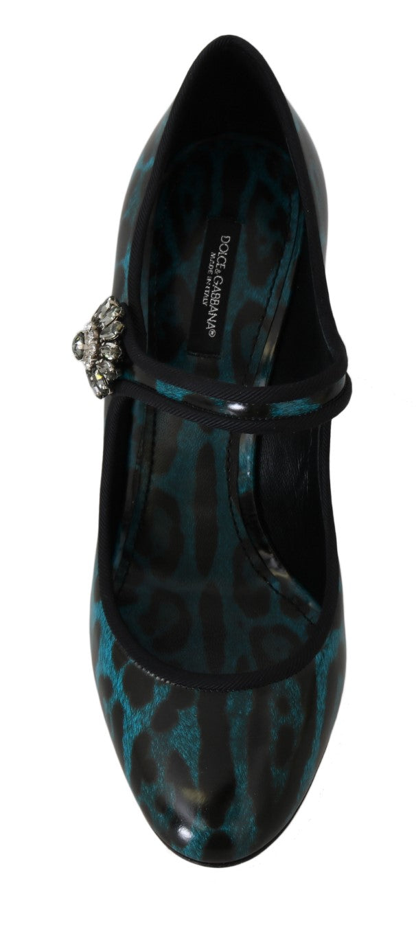 Blue Black Leopard Crystal Mary Jane Shoes