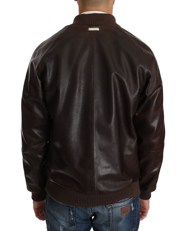 Brown Leather Bomber Zipper Mens Marrone Jacket