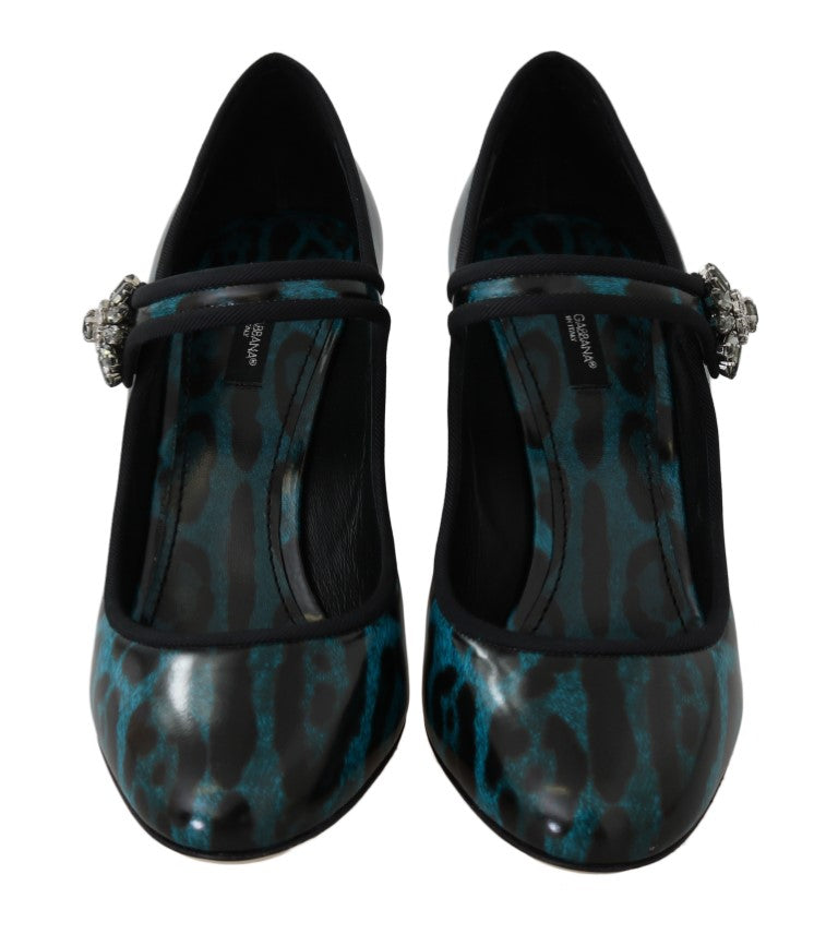 Blue Black Leopard Crystal Mary Jane Shoes