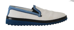 White Blue Leather Perforated Loafers