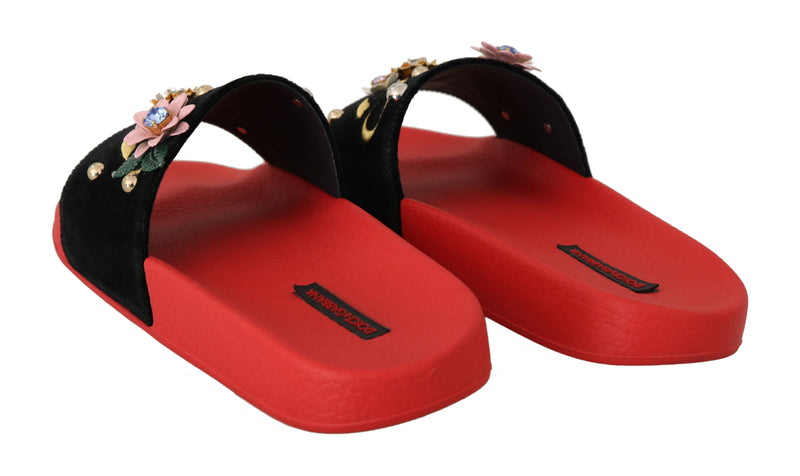 Red Velvet Crystal Beachwear Slides