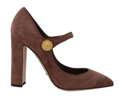 Brown Suede DG Logo Heels Mary Jane Shoes