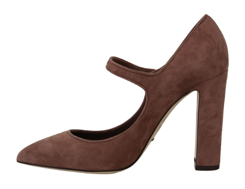 Brown Suede DG Logo Heels Mary Jane Shoes