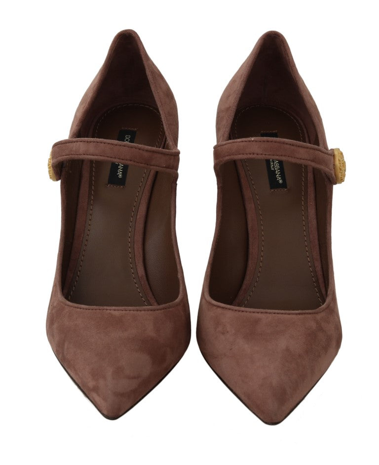 Brown Suede DG Logo Heels Mary Jane Shoes
