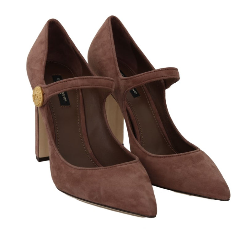 Brown Suede DG Logo Heels Mary Jane Shoes