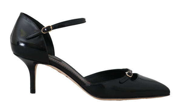 Black Leather Mary Janes Pumps