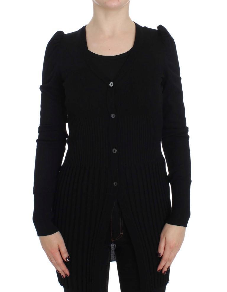 Black Wool Long Button Cardigan Sweater