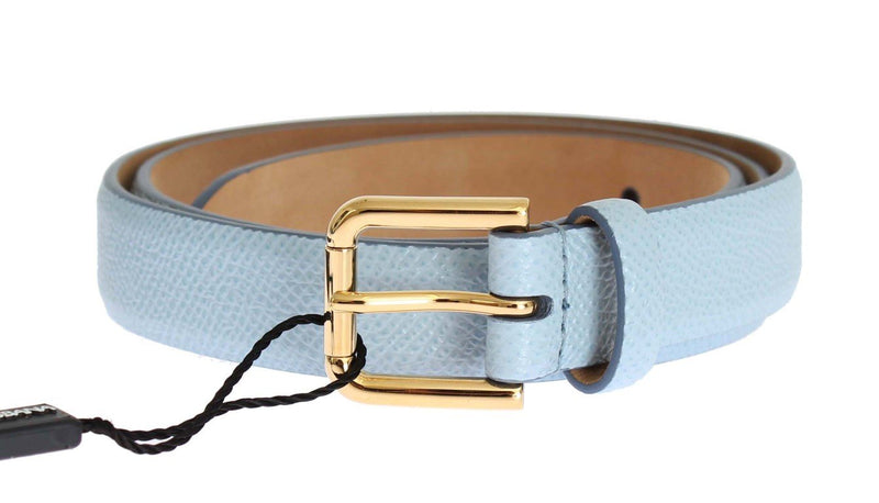 Blue Leather Dauphine Gold Buckle Belt