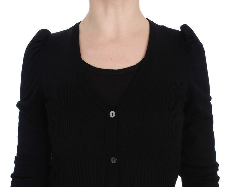 Black Wool Long Button Cardigan Sweater