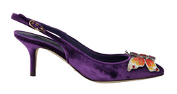 Purple Velvet Crystal Butterfly Heels