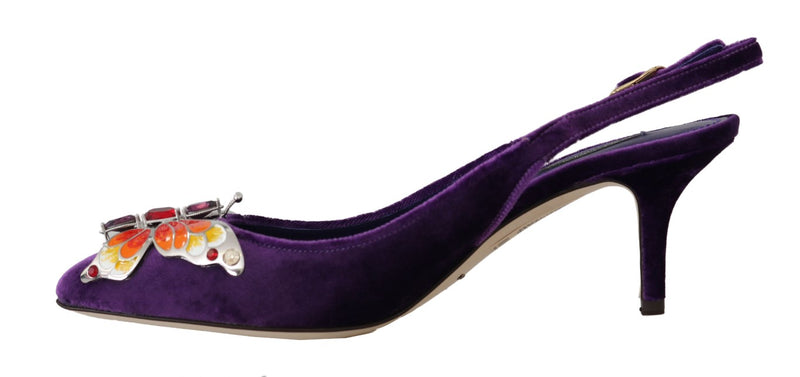 Purple Velvet Crystal Butterfly Heels