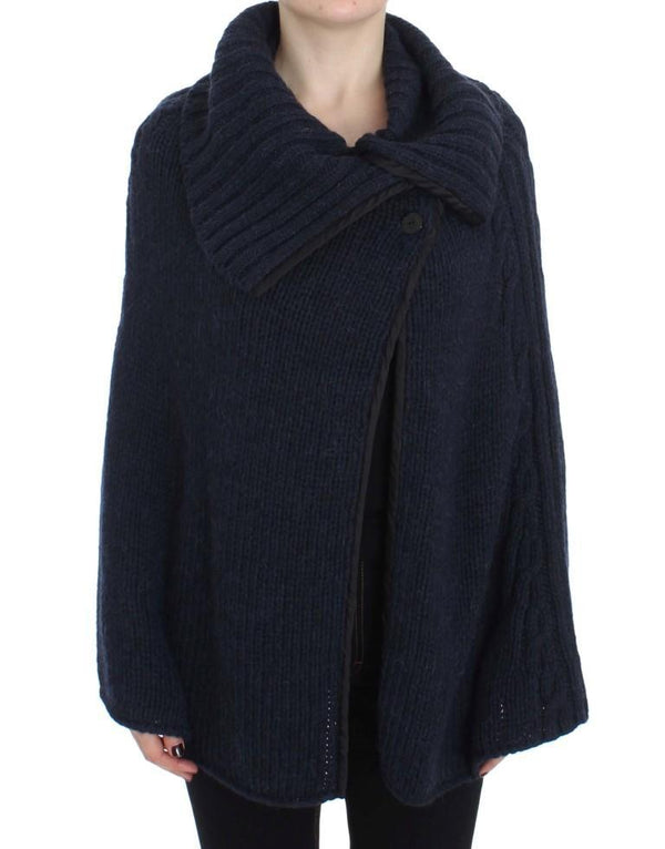 Blue Knitted Oversize Cape Sweater
