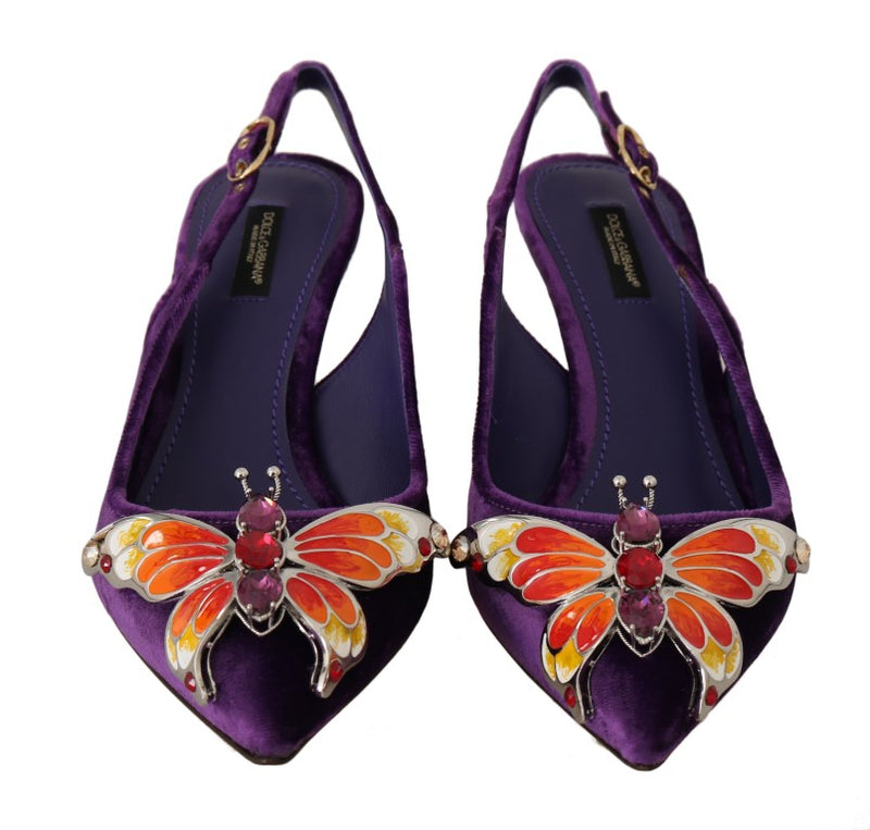 Purple Velvet Crystal Butterfly Heels
