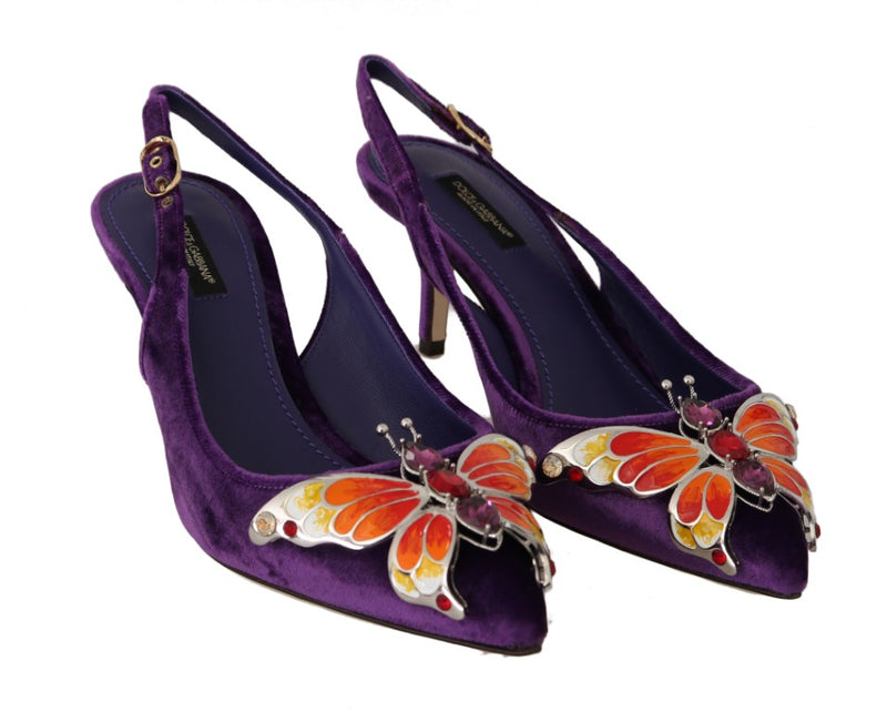 Purple Velvet Crystal Butterfly Heels