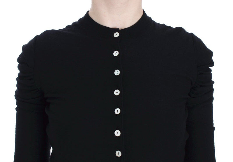 Black Wool Long Sleeve Cardigan Sweater