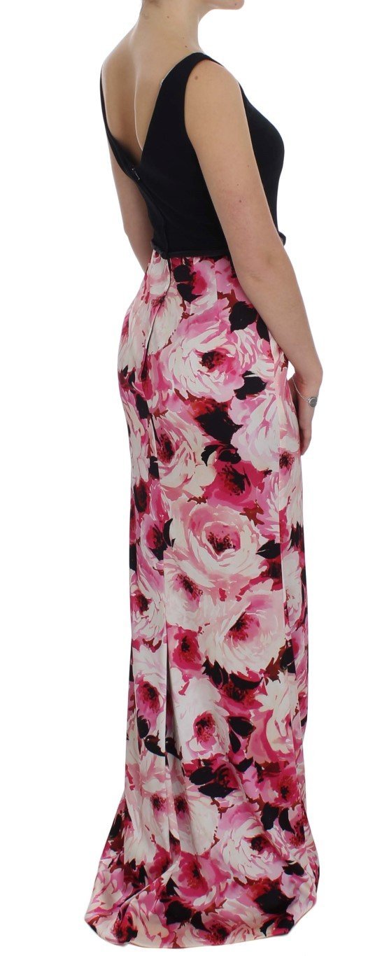 Pink Floral Print Long Maxi Sheath Dress