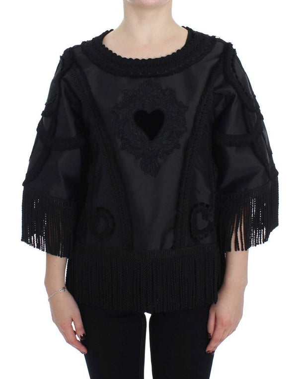 Black Torero Heart Fringes Blouse