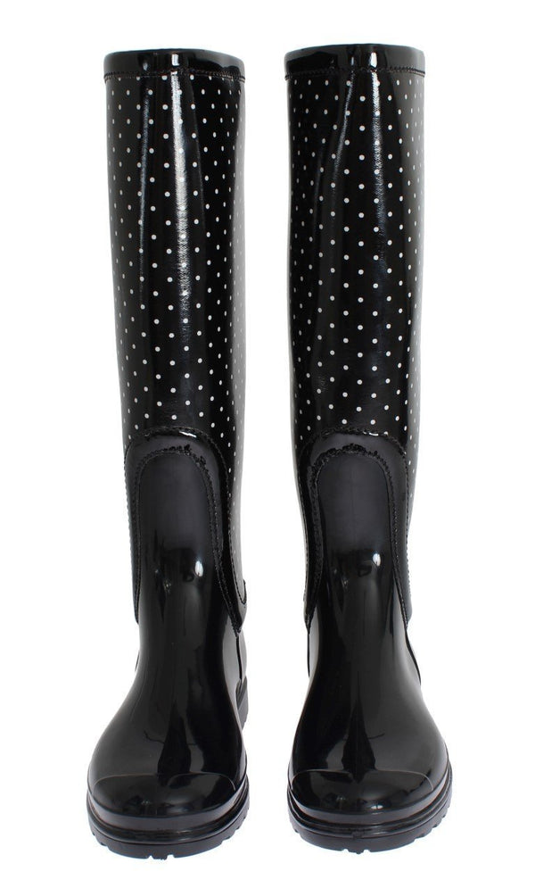 Women's Black Polka Dot Rubber Rain Boots