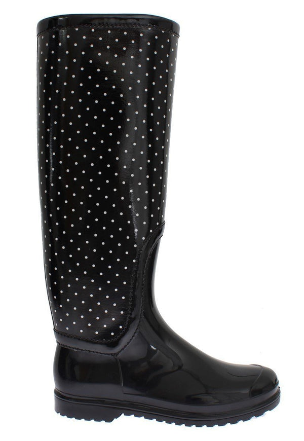 Women's Black Polka Dot Rubber Rain Boots