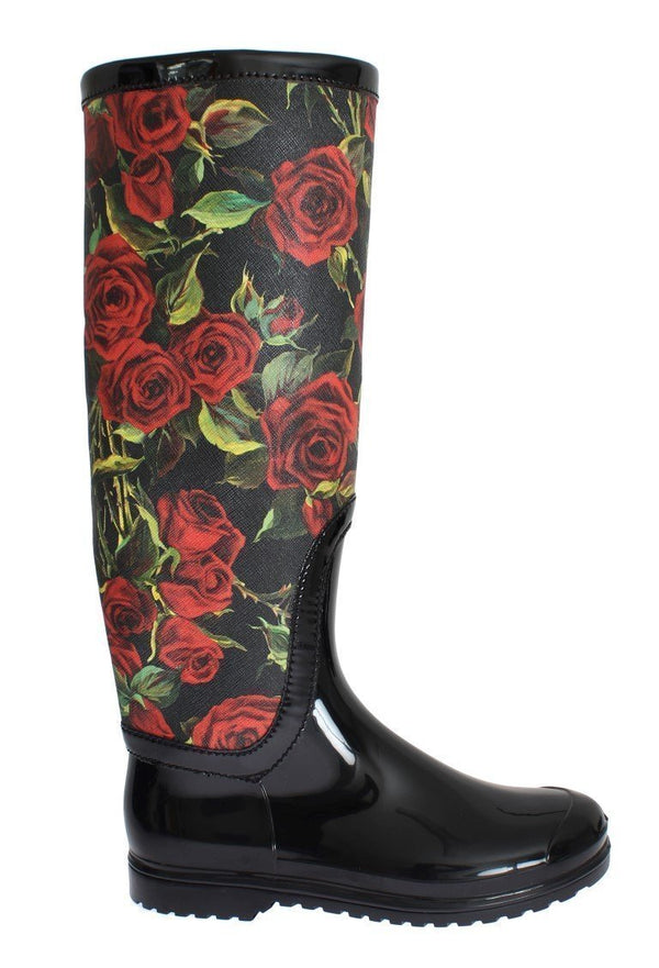 Black Roses Rubber Rain Boots