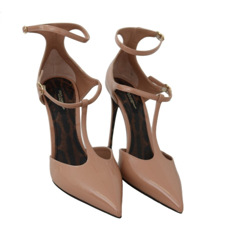 Beige Leather Heels Strap Sandals